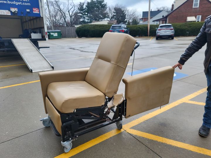 Lift recliner chair being delivered on a cart (Pickup and Delivery Services) by Moving Pros CLE